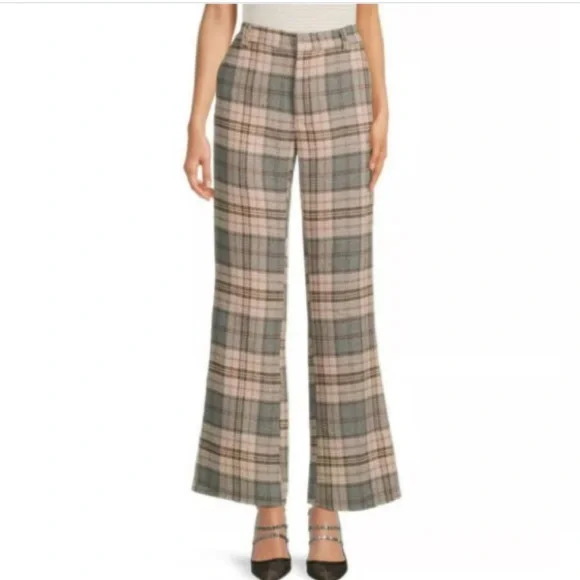 Area Stars Plaid Flare Leg Pants With Belt Loops in Gray/Pink Size L - Picture 1 of 7